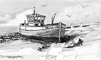 Sketch of boat on beach - lyn may